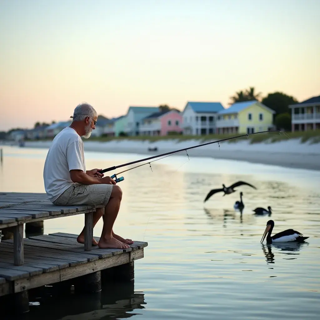 Zachód słońca nad laguną z refleksami w wodzie.